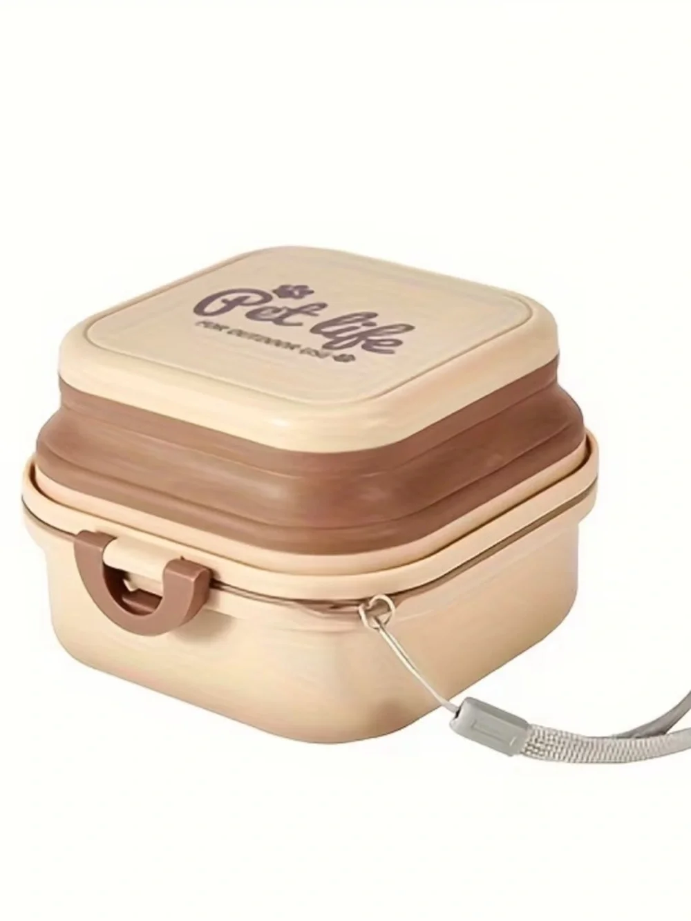 NWT 2-IN-1 PET FOOD & WATER PORTABLE BOWL, ONE SIZE, BEIGE/TAN